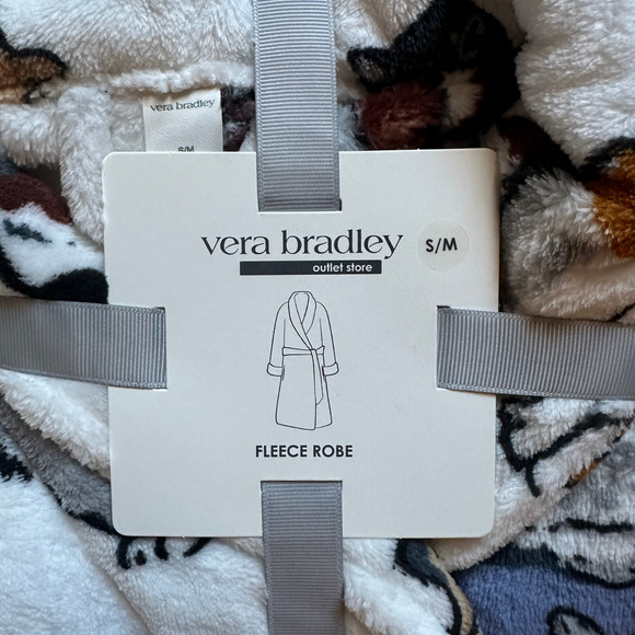 New Vera Bradley A CATS LIFE Fleece Robe S/M Small Medium White - Picture 4 of 5